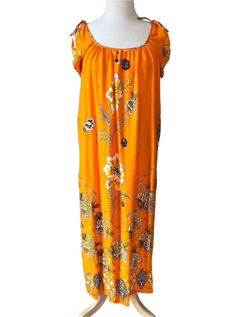 Floral Lounge Kaftan Dress with Tie-Shoulder Detail